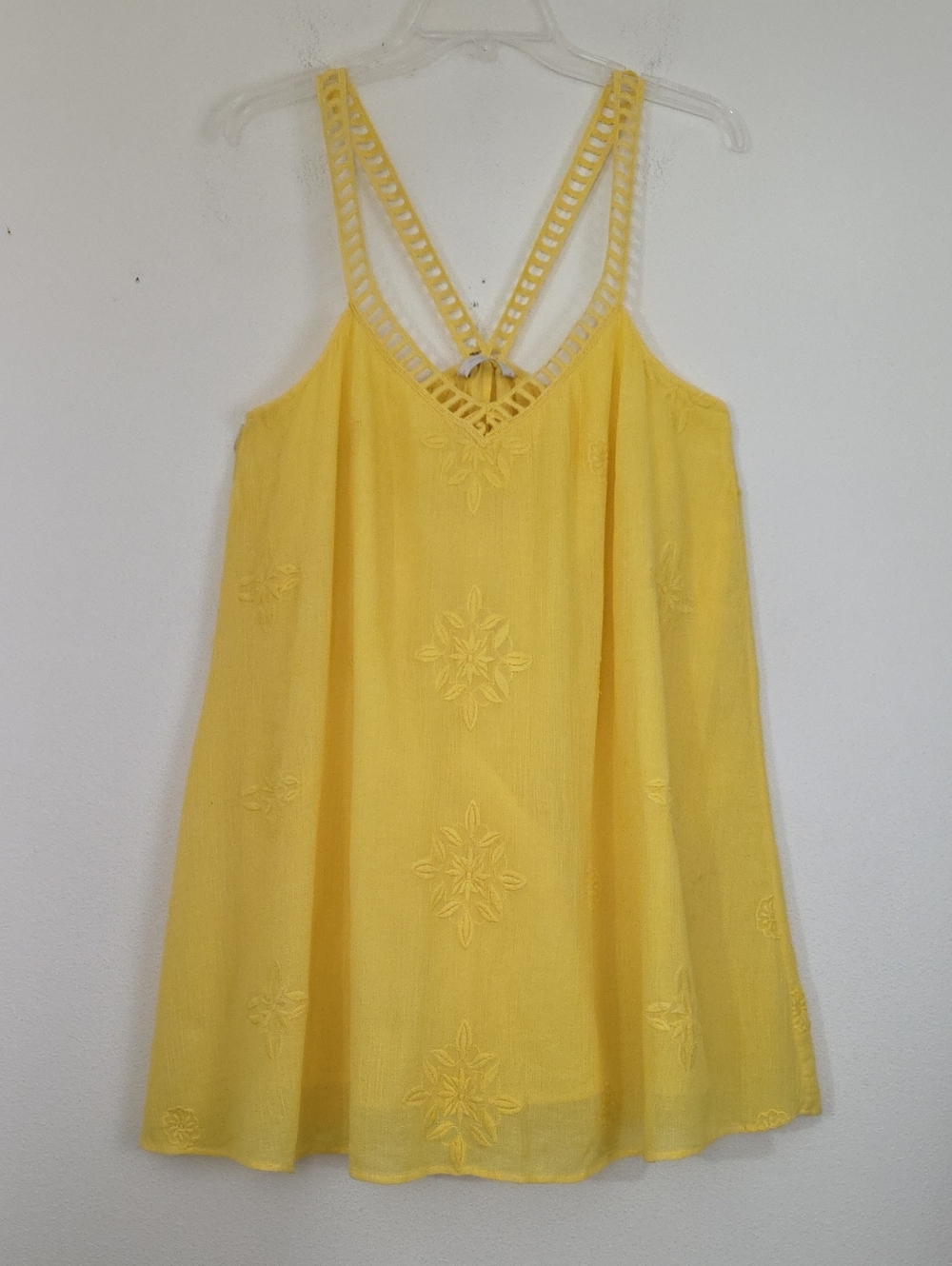 Zara Yellow Embroidered Sunburst Tank Dress M